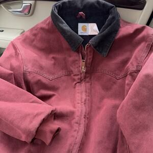 90's Vintage Carhartt Santa Fe Jacket J14BRK Brick Red LARGE Reg Distressed USA